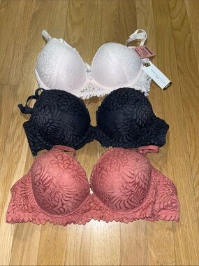 Adrienne Vittadini Lace Push-Up Bras in White, Black & Dusty Rose